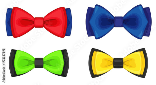 Four Colorful Bow Ties Collection, Red, Blue, Green, Yellow Accessories