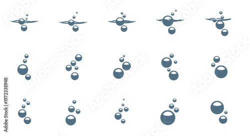 Bubbles rising in water, animation sequence, isolated on white background