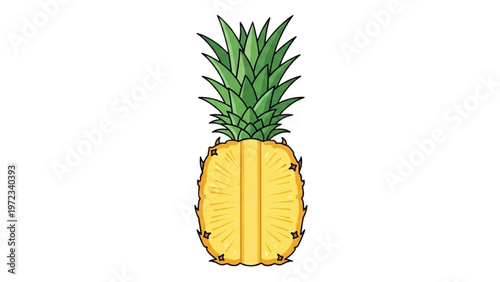 Vector illustration of a pineapple with green leaves in a CAD design