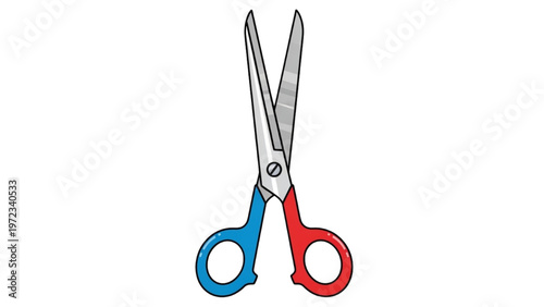 Vector CAD design illustration of scissors with red and blue handles