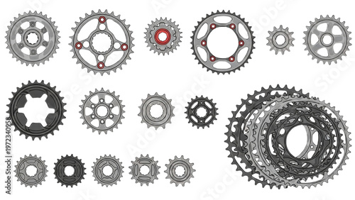 Vector CAD design of various gear components in a technology setting