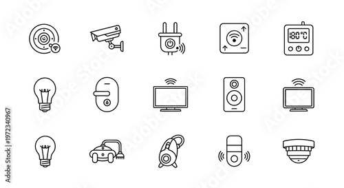 Smart Home Devices and Internet of Things Line Icons Set.