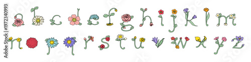 草花を使ったアルファベットのフォント素材