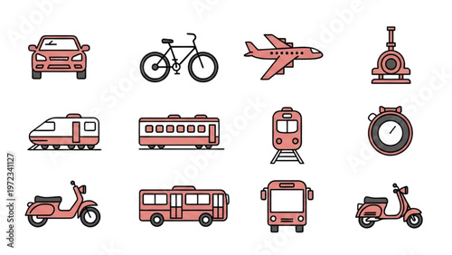 Vector CAD design of various transportation modes on display