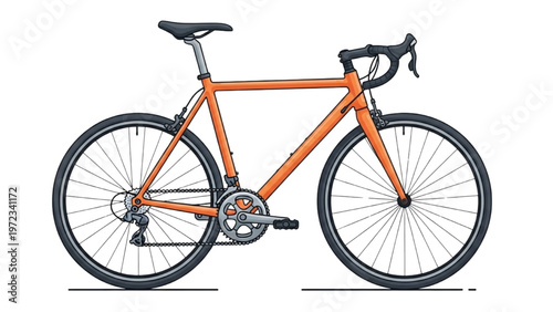 Vector CAD design of a sleek orange bicycle with vector graphics