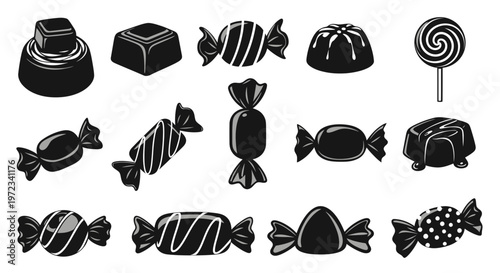 Assorted Chocolate Candies Collection - Silhouette Icons