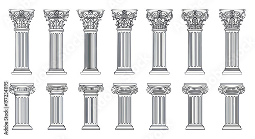Classical Corinthian Columns Set: Ancient Greek Architecture Elements