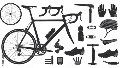 Vector CAD design of a bicycle with tools and accessories