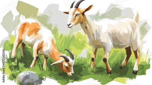 A Small Herd of Goats Grazing in a Rocky Pasture