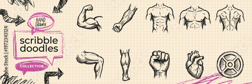 Black ink scribble minimalist hair salon barber icon set hand drawn doodle haircut illustrations on pure white background