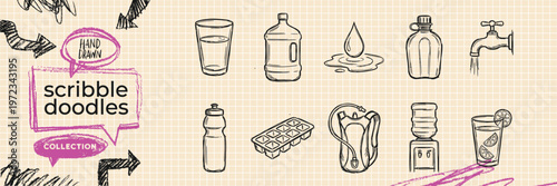 Black ink scribble minimalist spa therapy massage icon set hand drawn doodle relaxation illustrations on pure white background