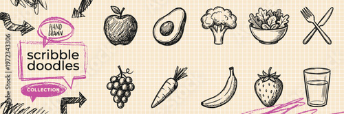 Black ink scribble minimalist science laboratory icon set hand drawn doodle chemistry illustrations on pure white background