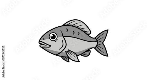Cartoon Fish Illustration with Detailed Fins and Expressive Eye.