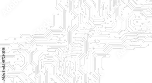 Abstract circuit board pattern on a white background.