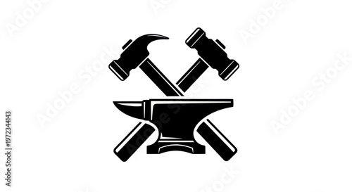 Blacksmith Anvil and Hammers Crossed Silhouette Icon