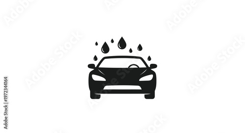 Car Wash Icon - Silhouette of a car being washed with water drops
