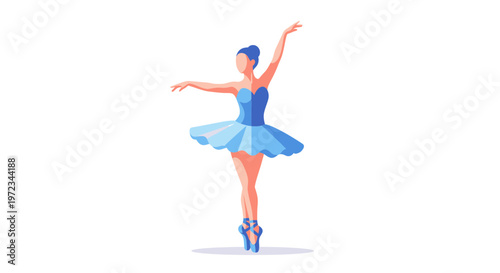 Elegant Ballerina Dancing in Blue Tutu, Graceful Ballet Performance, White Background