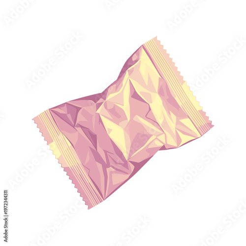 Faded crumpled wrapper isolated on a pristine white background, showcasing a subtle play of light and shadow on its textured surface