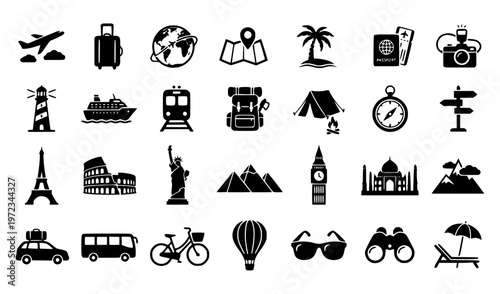 Vector set of Icons related to Travel and Tourism.