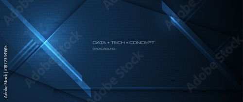 Vector abstract geometric shape, line, light effect on dark blue gradient color for banner, wallpaper background. Illustration modern graphic design for digital technology, futuristic background