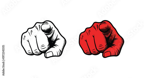 Two distinct hands pointing forward, one in red and one in white outline, symbolizing choice and direction