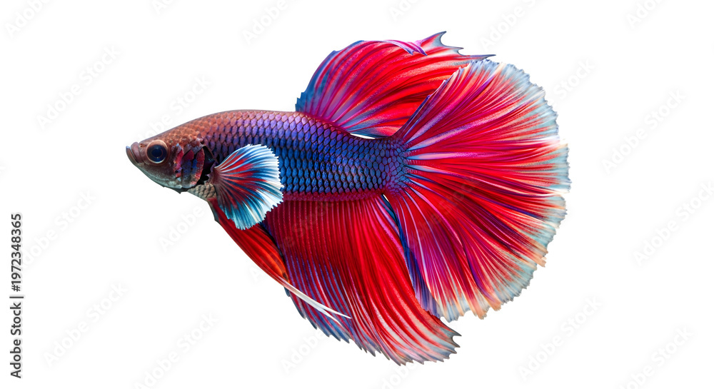 Fototapeta premium A vibrant betta fish swims against a dark background