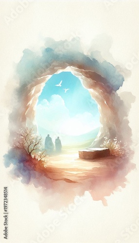 Biblical resurrection event Jesus Christ worship illustration concept