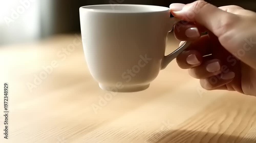 Hand Holding White Coffee Mug.