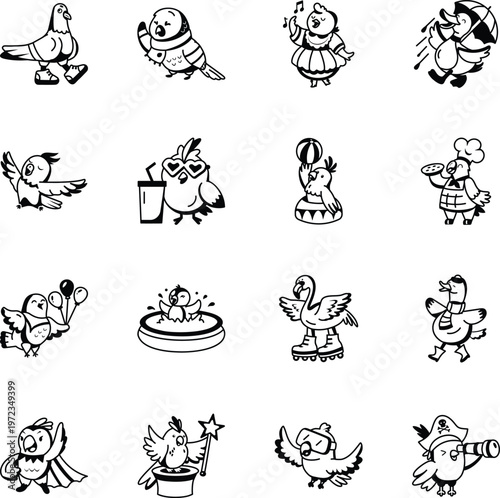 Collection of Birds Glyph Style Icons 
