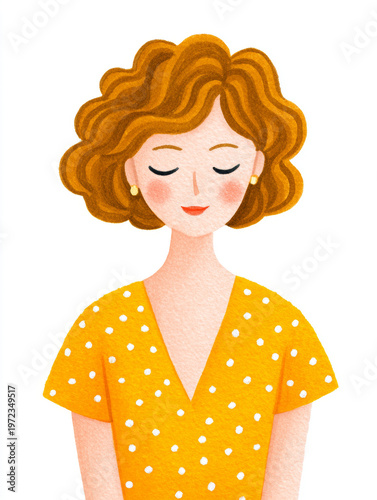 Curly-haired woman with her eyes closed