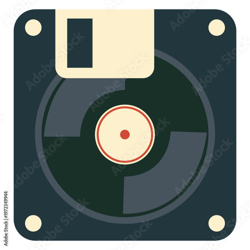 Floppy disk storage, retro computer media, vintage technology, classic data storage, colorful icon, eighties nostalgia, analog.