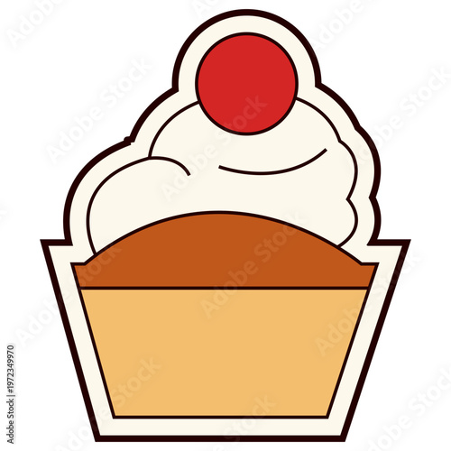 Cupcake with cherry topping, retro dessert, vintage bakery, sweet treat, classic dessert, colorful illustration.