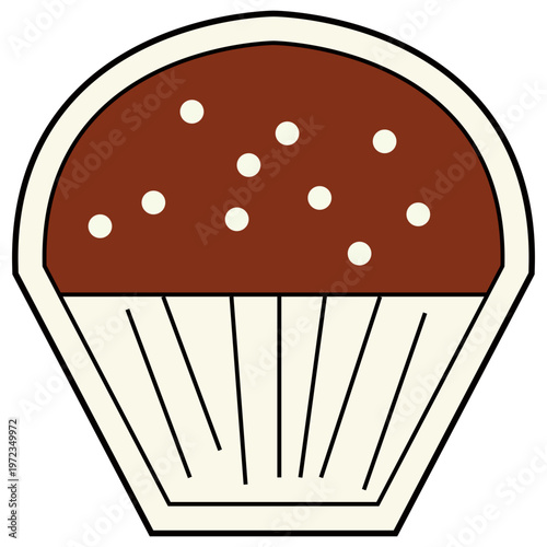 Chocolate muffin cupcake, retro dessert, vintage bakery, sweet treat, classic dessert, colorful illustration.