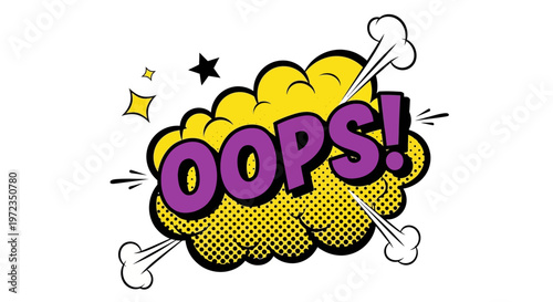 A comic-style illustration of a yellow cloud with OOPS! text and bones.