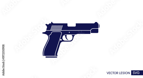 Dark Blue Silhouette of a Semi-Automatic Handgun on White Background