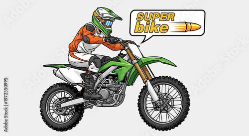 Rider on green motorcycle wearing orange gear rides fast on track