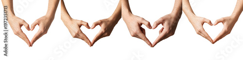 set group of hands showing a heart shape isolated in white background PNG premium stock.,
