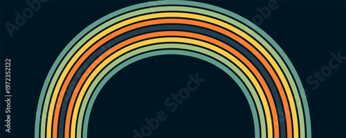 Abstract colorful 70s background vector. Vintage retro wallpaper with rainbow stripes and wavy lines. A 1970 color illustration suitable for posters, banners, decorative items and wall art