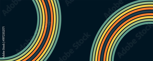 Abstract colorful 70s background vector. Vintage retro wallpaper with rainbow stripes and wavy lines. A 1970 color illustration suitable for posters, banners, decorative items and wall art