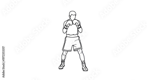 Boxer in stance, boxing gloves, fighting, sport, illustration, outline