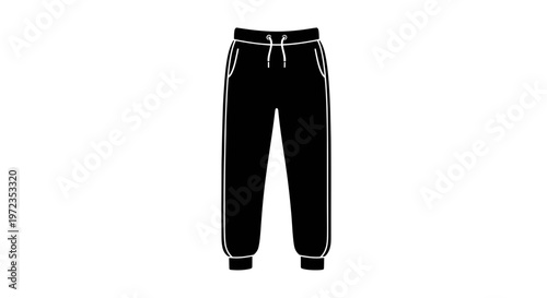 Black Jogging Pants Icon Silhouette with White Stripes and Drawstring