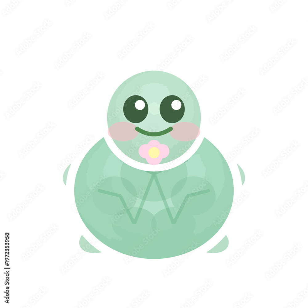 Fototapeta premium Cute Green Cartoon Turtle Icon with a Happy Smile and Blush 