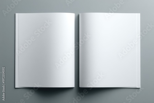 Blank Open Magazine or Book Pages Mockup on Gray Background.