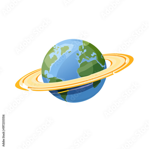 Stylized earth with a ring planet in orbit with a swirling halo. mental health concept solar system sci