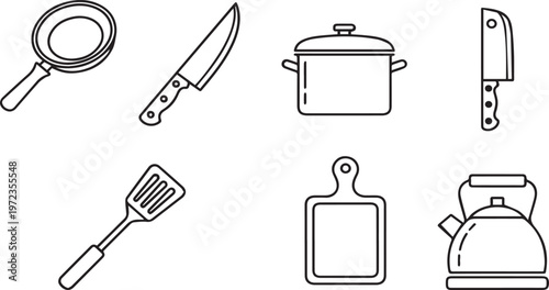 Modern Kitchen Vector Elements Set Cooking Utensils And Tableware Illustration