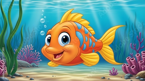 Colorful Cartoon Fish Swimming in an Underwater Scene