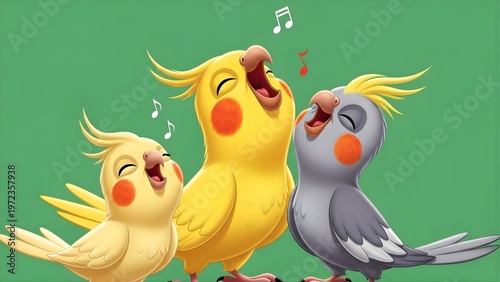 Cute Singing Birds Illustration with Joyful Expressions