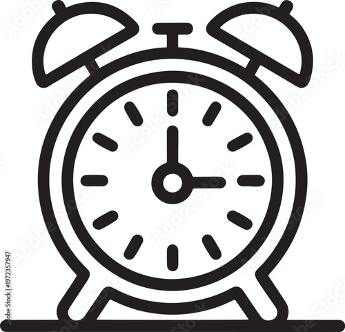 Silhouette of classic alarm clock icon in black outline on white background