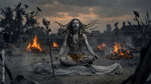 Aghori Sadhu Meditation in Cremation Ground with Ritual Fire