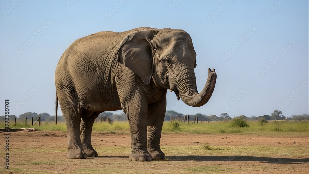 Obraz premium Majestic African Elephant Walking in Open Savannah Landscape